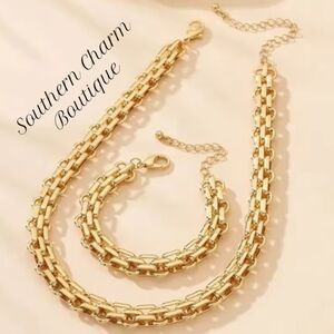 Gold Toned Chunky Chain & Bracelet Set